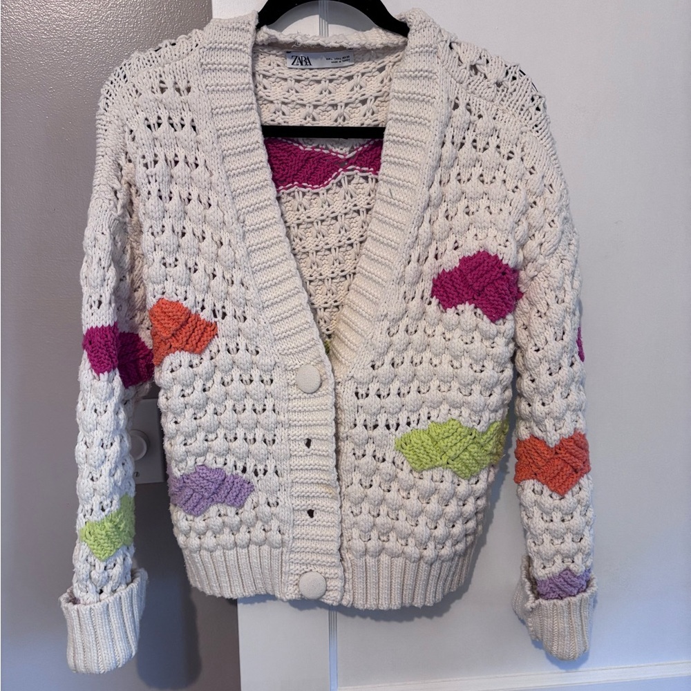 Zara Cream Cardigan with Multicolor Accents